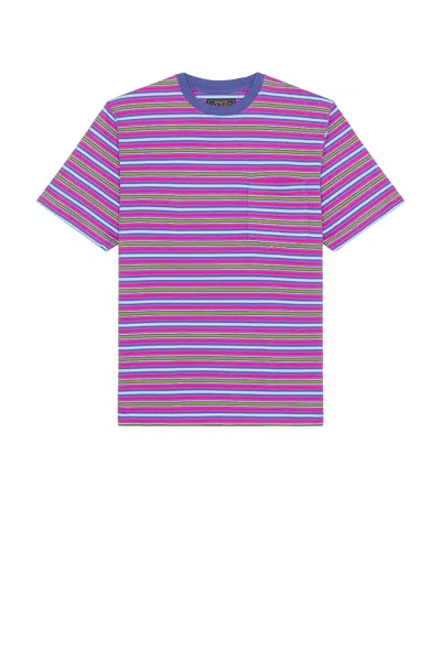 Beams Pocket Tee Multi Stripe In Purple