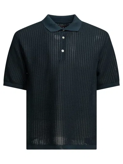 Beams Polo Shirt With Buttons Made Of Washi Yarn Polo Shirts Blue