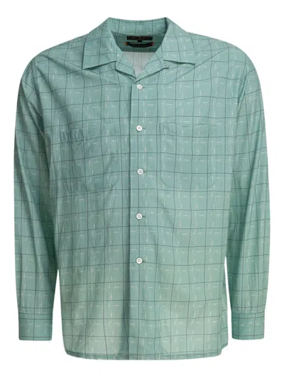 BEAMS REVERE-COLLAR GRID-PATTERN SHIRT