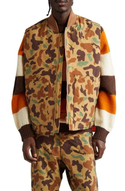 Beams Reversible Workwear Puffer Vest In Khaki