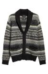 Beams Shaggy Fair Isle Shawl Collar Cardigan In Gray