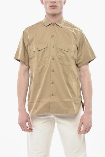 Beams Short-sleeve Shirt With Double Chest Pocket In Neutral