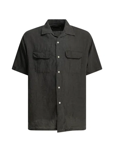 Beams Linen Shirt Chest Pockets Short Sleeves In Gray