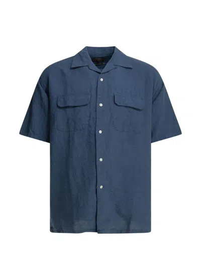 Beams Short-sleeved Flap-pocket Shirt In Blue