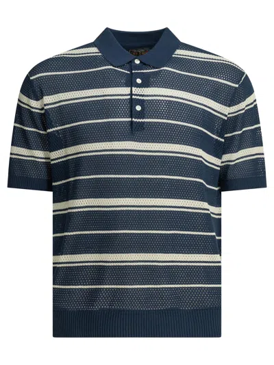 Beams Striped Button-down Polo Shirt Polo Shirts Blue