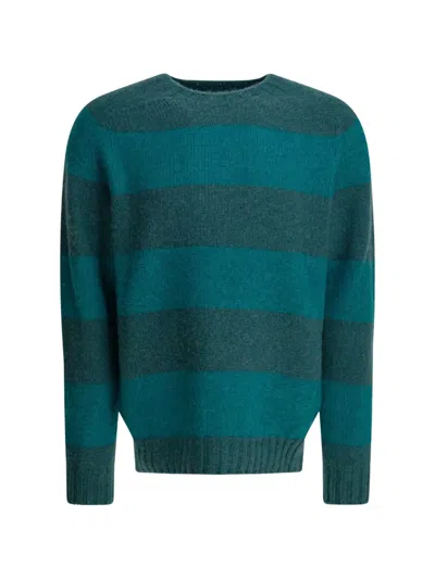 Beams Crew Neck Striped Knitwear Long Sleeves In Blue