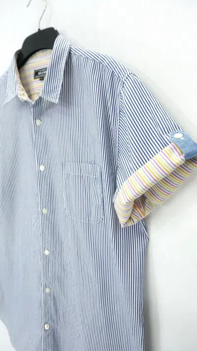Pre-owned Beams Striped Rolled Up Sleeve T-shirt In Blue White Stripes