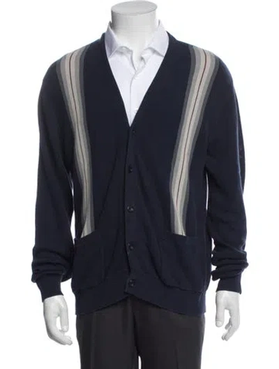 Pre-owned Beams Striped V-neck Cardigan In Blue