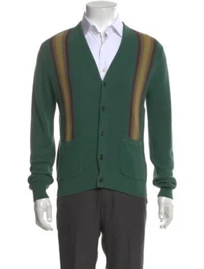 Pre-owned Beams Striped V-neck Cardigan In Green
