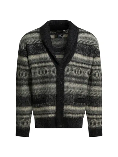 Beams Shaggy Fair Isle Shawl Collar Cardigan In Grey