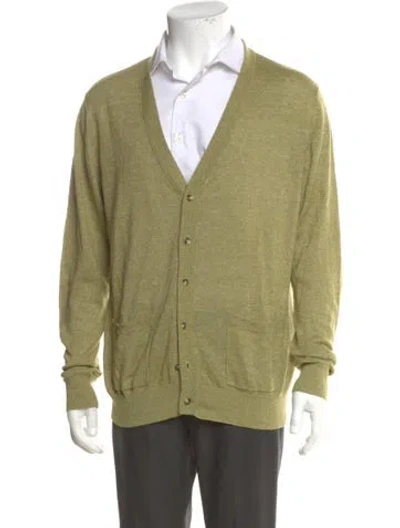 Pre-owned Beams V-neck Long Sleeve Cardigan In Green