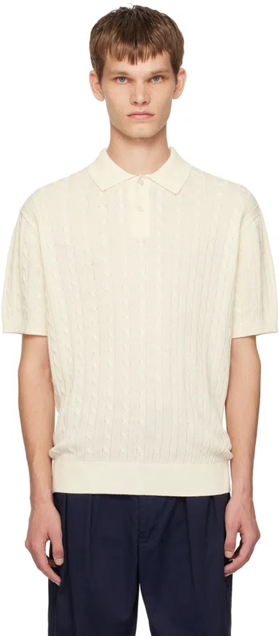 Beams White Cable Knit Polo In White1