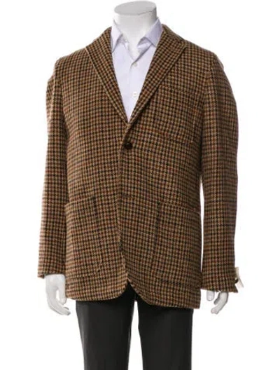 Pre-owned Beams Wool Houndstooth Print Peacoat In Brown
