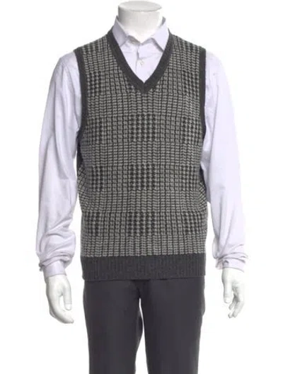 Pre-owned Beams Wool Houndstooth Print Sweater Vest In Black