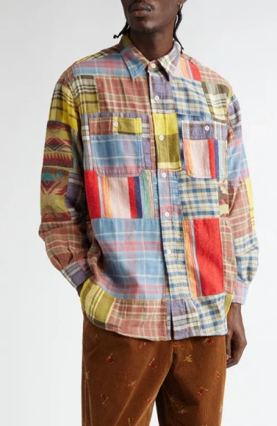 Beams Work Patchwork Flannel Button-up Shirt