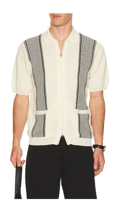 Beams Striped Knitted Half-zip Polo Shirt In Neutral