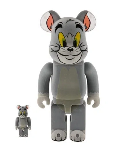Pre-owned Bearbrick Tom And Jerry: Tom Flocky 100% & 400% Figure Set In Gray