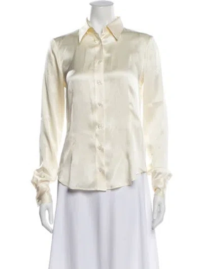 Pre-owned Beare Park Silk Long Sleeve Button-up Top In Neutral