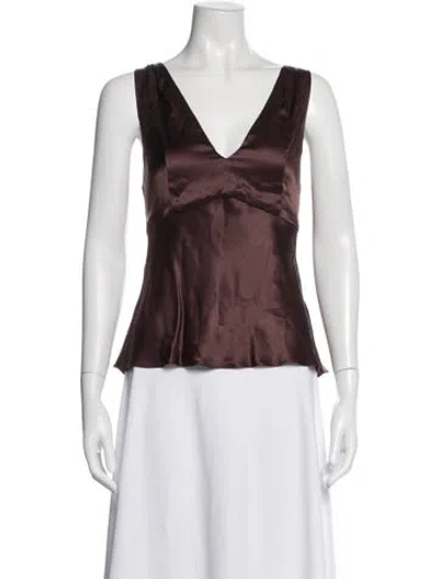 Pre-owned Beare Park Silk V-neck Top In Brown