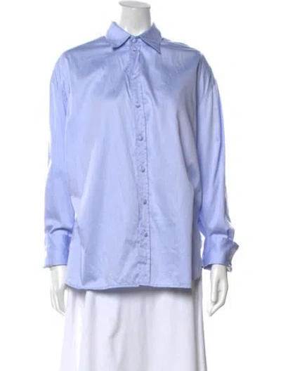 Pre-owned Beare Park Three-quarter Sleeve Button-up Top In Blue