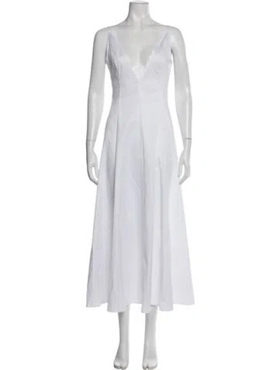Pre-owned Beare Park V-neck Long Dress In White