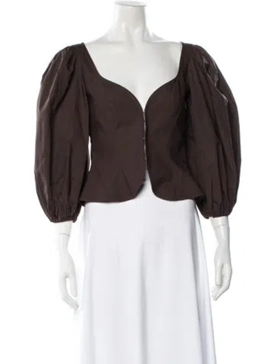 Pre-owned Beare Park V-neck Long Sleeve Top In Brown