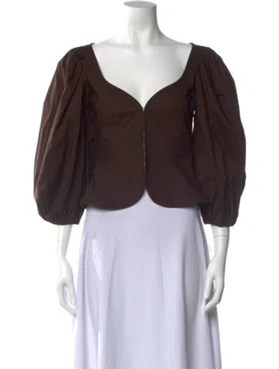 Pre-owned Beare Park V-neck Three-quarter Sleeve Top In Brown