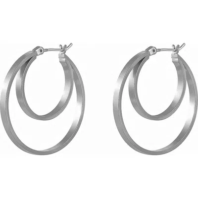 Bearfruit Jewelry April Double Hoop Earrings Modern Layered Statement Jewelry In Dark Grey