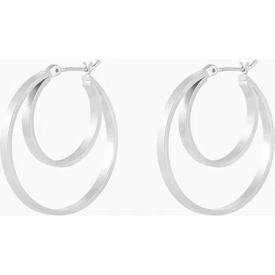 Bearfruit Jewelry April Double Hoop Earrings Modern Layered Statement Jewelry In Silver
