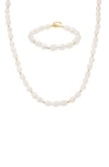 Bearfruit Jewelry Etermal Spring Cultured Pearl Necklace & Bracelet Set In Gold