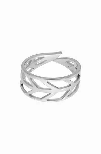 Bearfruit Jewelry Giselle Leaf Cutout Ring Adjustable Nature Inspired Statement In Silver