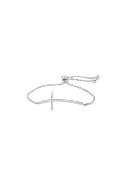 Bearfruit Jewelry Horizontal Cross Adjustable Bracelet In Silver