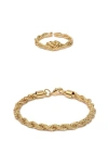 Bearfruit Jewelry Intertwined Rope Statement Bracelet & Adjustable Ring Set In Gold