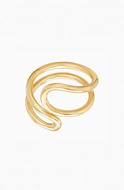 Bearfruit Jewelry Momo Wave Ring Bold Curved Band Ocean Inspired Statement Jewelry In Gold