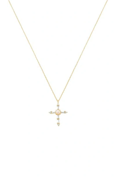 Bearfruit Jewelry Opal Cross Necklace In Gold