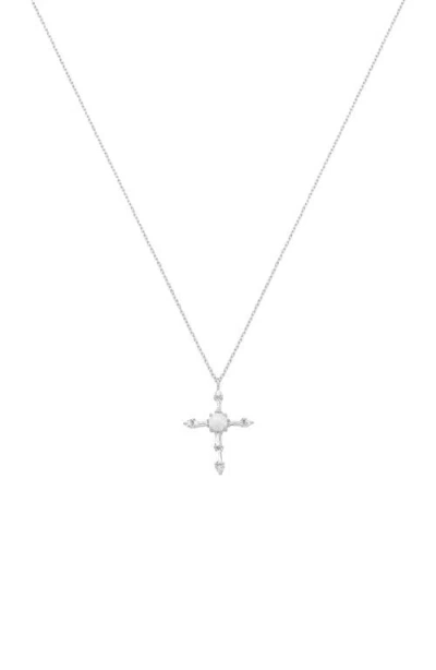 Bearfruit Jewelry Opal Cross Necklace In Silver
