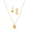 Bearfruit Jewelry Puffed Heart Necklace & Huggies Set In Gold