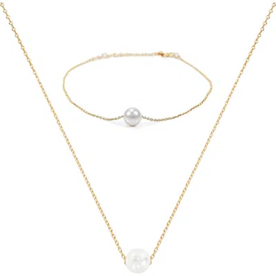 Bearfruit Jewelry Sterling Silver 18k Gold Plated Abby Single Cultured Pearl Necklace & Bracelet Set