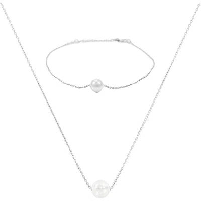Bearfruit Jewelry Sterling Silver 18k Gold Plated Abby Single Cultured Pearl Necklace & Bracelet Set In Metallic