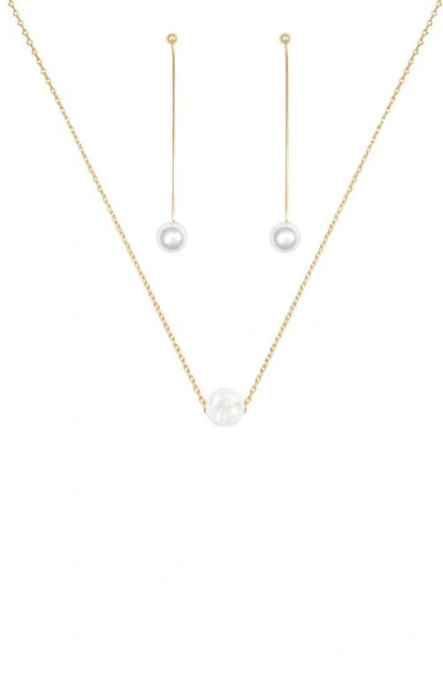 Bearfruit Jewelry Sterling Silver 18k Gold Plated Abby Single Cultured Pearl Necklace & Dangled Drop