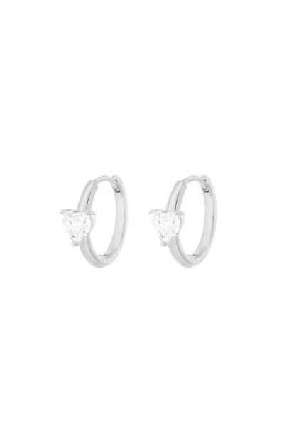 Bearfruit Jewelry Sterling Silver 18k Gold Plated Annette Heart Crystal Huggies In Metallic