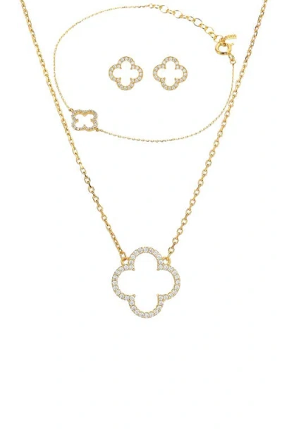 Bearfruit Jewelry Sterling Silver 18k Gold Plated Aria Clover Bracelet, Necklace& Stud Earrings Set