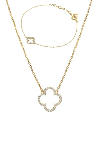Bearfruit Jewelry Sterling Silver 18k Gold Plated Aria Clover Necklace & Bracelet Set