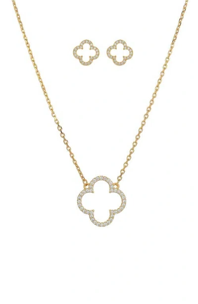 Bearfruit Jewelry Sterling Silver 18k Gold Plated Aria Clover Necklace & Stud Earrings Set