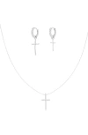 Bearfruit Jewelry Sterling Silver 18k Gold Plated Ariel Cross Necklace & Mismatching Cross Earrings  In Metallic