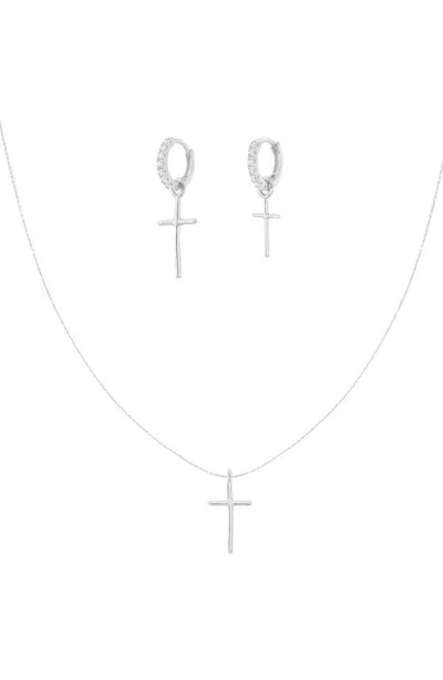 Bearfruit Jewelry Sterling Silver 18k Gold Plated Ariel Cross Necklace & Mismatching Cross Earrings  In Metallic
