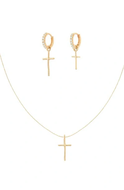 Bearfruit Jewelry Sterling Silver 18k Gold Plated Ariel Cross Necklace & Mismatching Cross Earrings