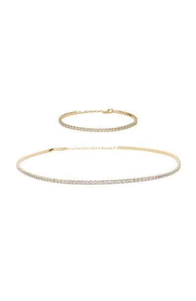 Bearfruit Jewelry Sterling Silver 18k Gold Plated Cherie Tennis Necklace & Bracelet Set