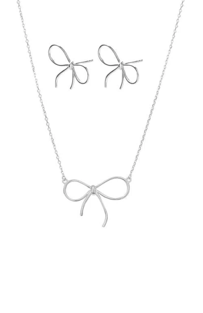 Bearfruit Jewelry Sterling Silver 18k Gold Plated Colette Chic Bow Necklace & Stud Earrings Set In Metallic