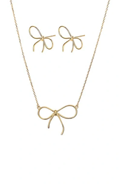 Bearfruit Jewelry Sterling Silver 18k Gold Plated Colette Chic Bow Necklace & Stud Earrings Set